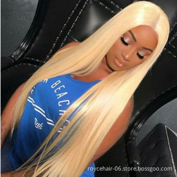 Blonde Colored Brazilian Virgin Hair Full lace Wigs Vendors,613 Ash Blonde Straight Human Hair Lace Front Wig for Black Women
